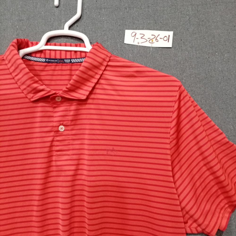 Southern Tide Mens XXL Red Striped Performance Polo Shirt Short Sleeve Stretch